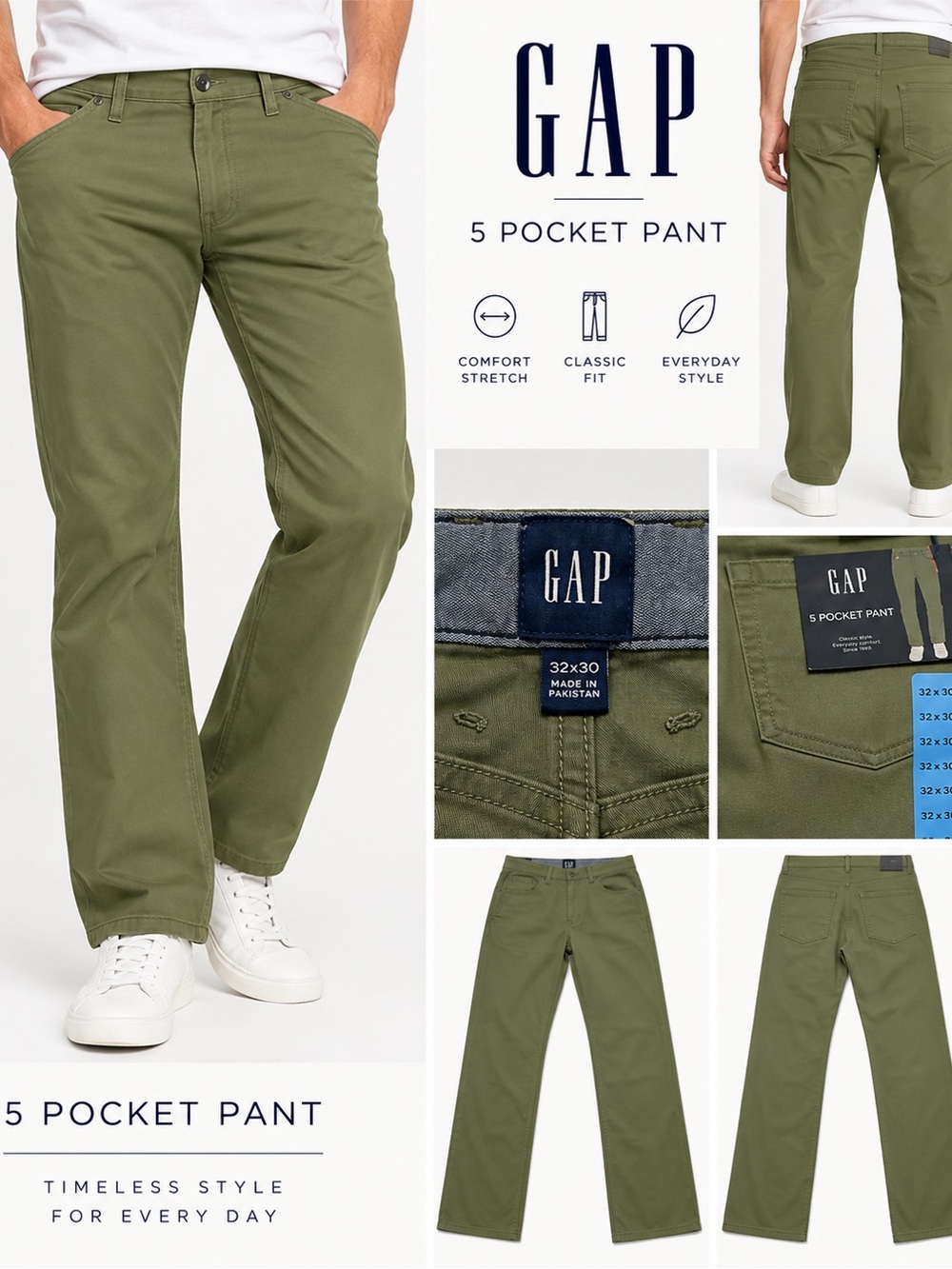 GAP Men’s 5 Pocket Pants Olive Green 32x30 NWT Straight Leg
